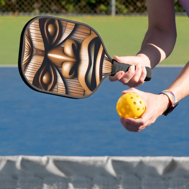 Ancient Guardians: Tiki Wood Art Pickleball Paddle (Insitu)