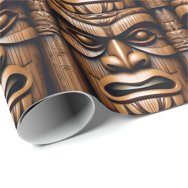 Ancient Guardians: Tiki Wood Art Wrapping Paper (Roll Corner)