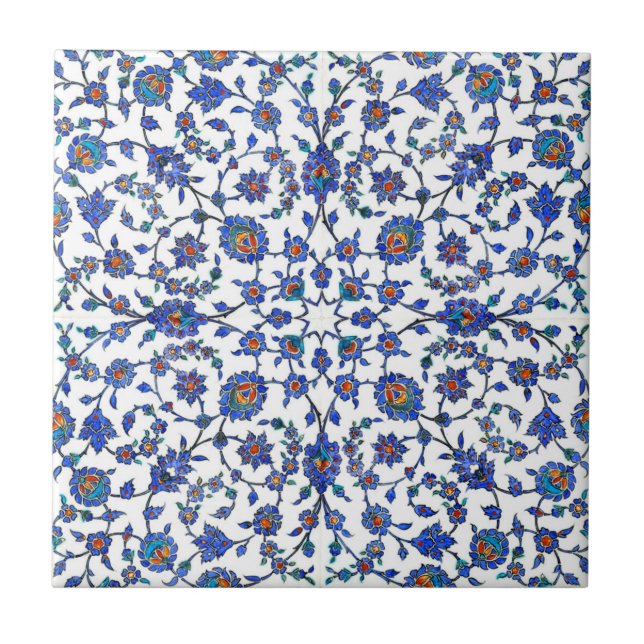 Ancient Handmade Blue Turkish Floral Tiles Pattern (Front)