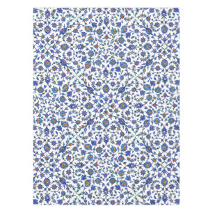 Ancient Handmade Blue Turkish Floral Tiles Pattern Tablecloth