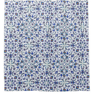 Ancient Handmade Turkish Floral Tiles Pattern Shower Curtain