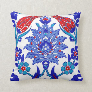 Ancient Handmade Turkish Floral Tulip Tile Pattern Cushion