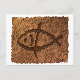 Ancient Hawaiian Fish Petroglyph Postcard