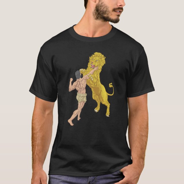 Ancient Hero Battling a Lion  Cultural Gift Idea f T-Shirt (Front)