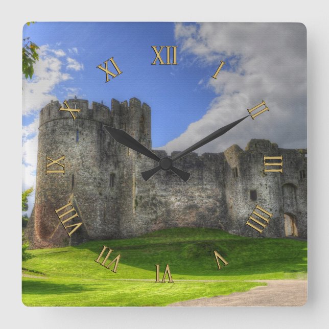 Ancient Historic Sites, Castle Ruins of Britain Square Wall Clock (Front)