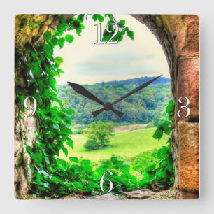 Ancient Historic Sites, Castle Ruins of Britain Square Wall Clock