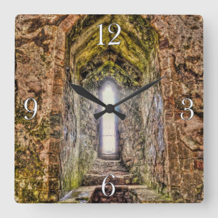 Ancient Historic Sites, Castle Ruins of Britain Square Wall Clock