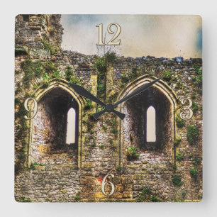 Ancient Historic Sites, Castle Ruins of Britain Square Wall Clock