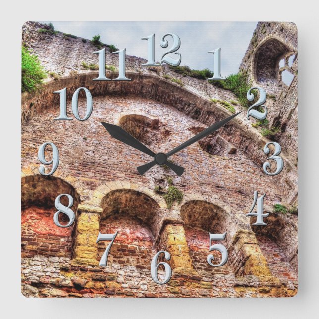 Ancient Historic Sites, Castle Ruins of Britain Square Wall Clock (Front)