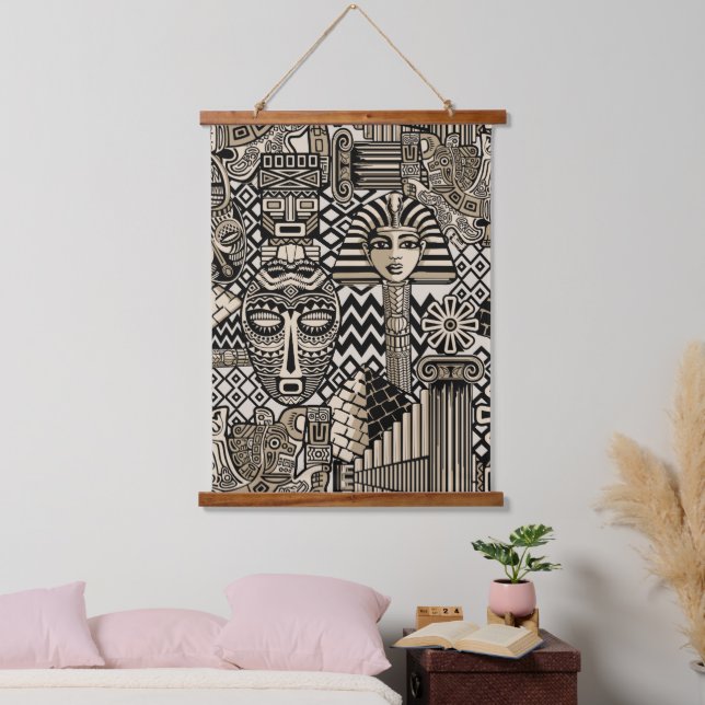Ancient Historical Symbols Tattoo Style Hanging Tapestry (Bedroom)