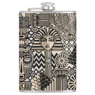 Ancient Historical Symbols Tattoo Style Hip Flask