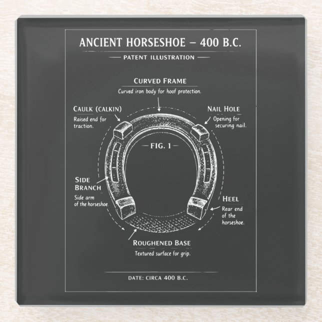 Ancient Horseshoe Diagram Glass Coaster (Front)