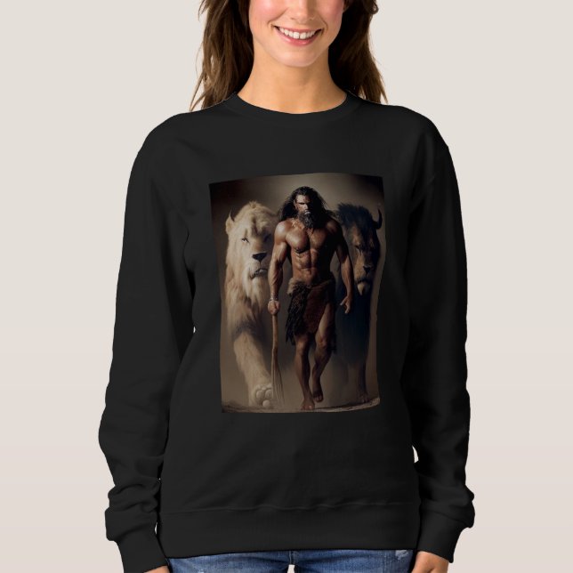 Ancient Hunting Family Pack Man and Lions with the Sweatshirt (Front)
