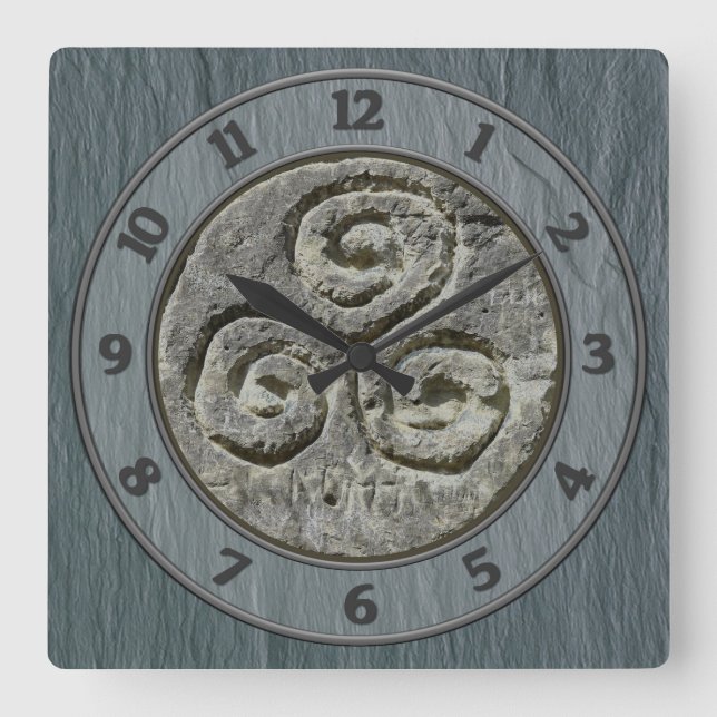 Ancient Image Of A Triskelion Set on Welsh Slate Square Wall Clock (Front)