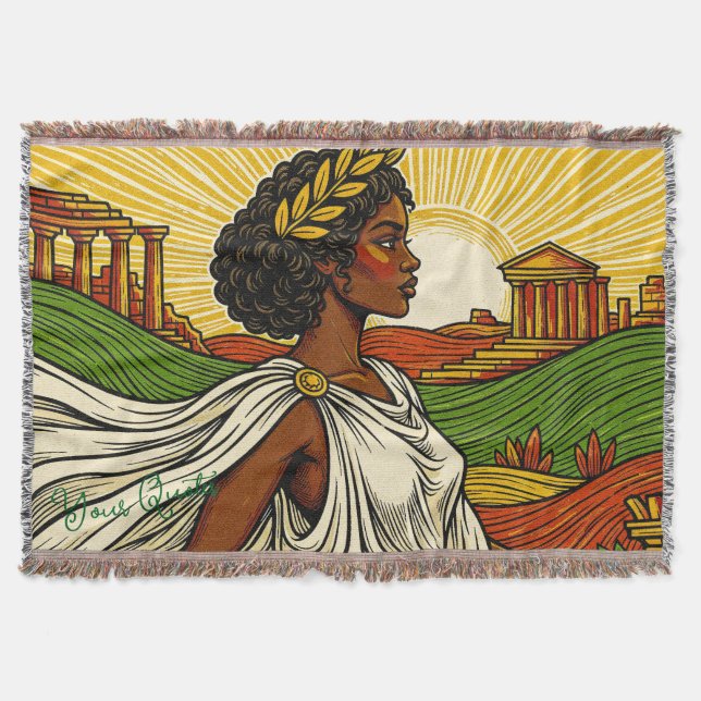 Ancient Inspired Female Portrait Throw Blanket (Front)