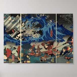 Ancient Japanese Painting of Samurai and Mongols Poster