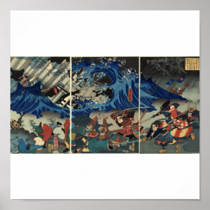 Ancient Japanese Painting of Samurai and Mongols Poster