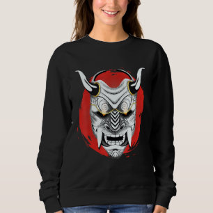Ancient Japanese Red Moon Oni Mask Ogre Samurai Ja Sweatshirt