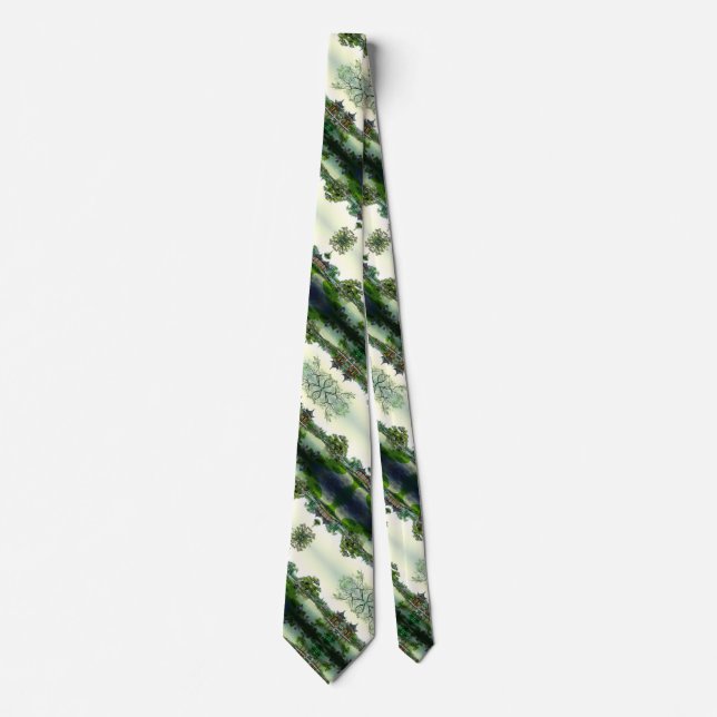 Ancient Japanese Samurai Satin Scenery Pattern Tie (Front)