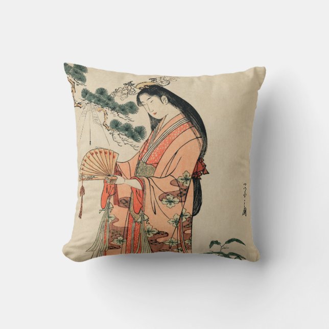 Ancient Japanese Wood Drawing with Woman Cushion (Front)