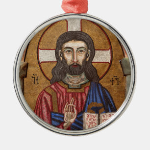 Ancient Jesus Mosaic Metal Ornament