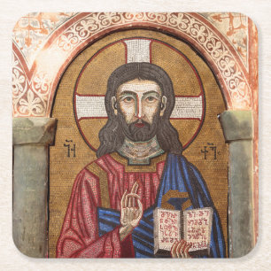 Ancient Jesus Mosaic Square Paper Coaster