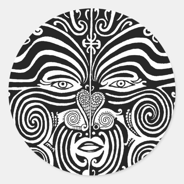 Ancient Maori Moko tribal tattoo design. Classic Round Sticker (Front)