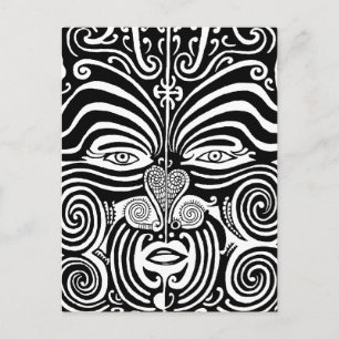 Ancient Maori Moko tribal tattoo design. Postcard