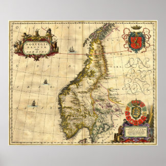 Ancient Map of Norway Poster
