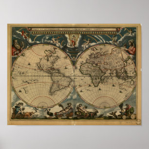 Ancient Map of the World - 1664 Poster