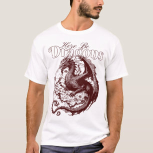 Ancient Map Style - Here Be Dragons Fantasy Tee