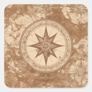 Ancient maps and compass square sticker