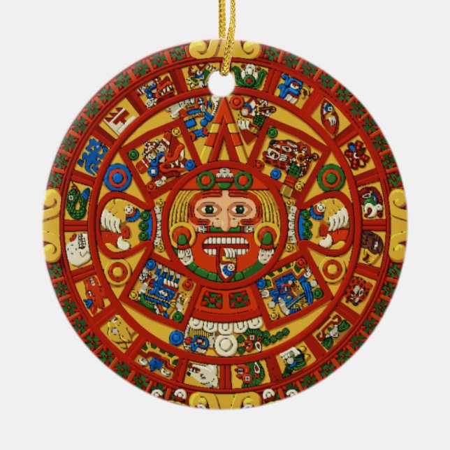 Ancient Mayan Aztec Symbol Ceramic Ornament (Front)