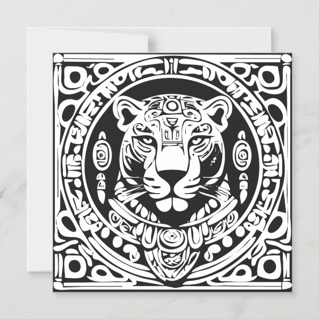 Ancient Mayan Style Jaguar Warrior Tribal Mask Art Magnetic Invitation (Front)