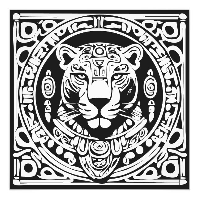 Ancient Mayan Style Jaguar Warrior Tribal Mask Art Photo Print (Front)