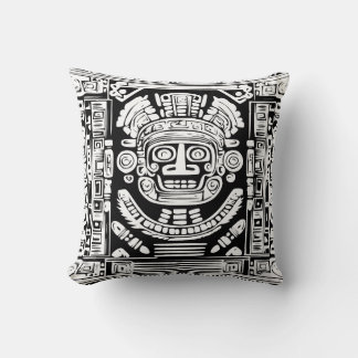 Ancient Mayan Sun God Mask Tribal Art Throw Pillow