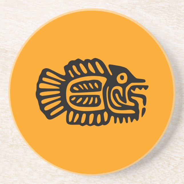 Ancient Mexican Fish Art Sandstone Coaster (Front)