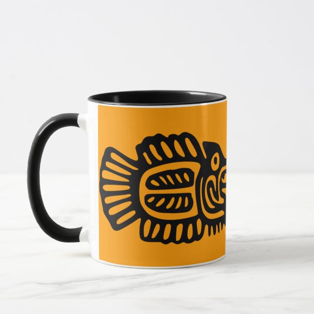 Ancient Mexican Fish Motif Ceramic Mug (Left)