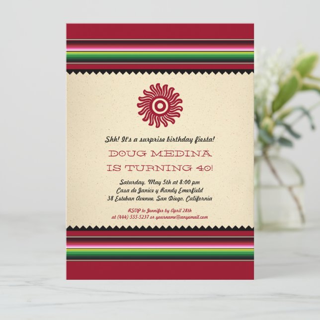 Ancient Mexican Sun Serape Party Invitation (Standing Front)