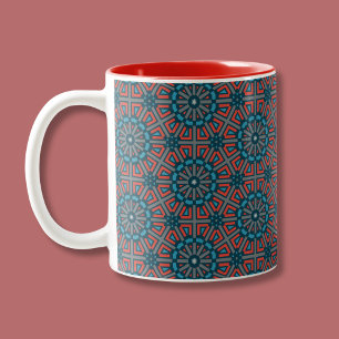 Ancient Mosaic Geometric Floral Pattern Two-Tone Coffee Mug
