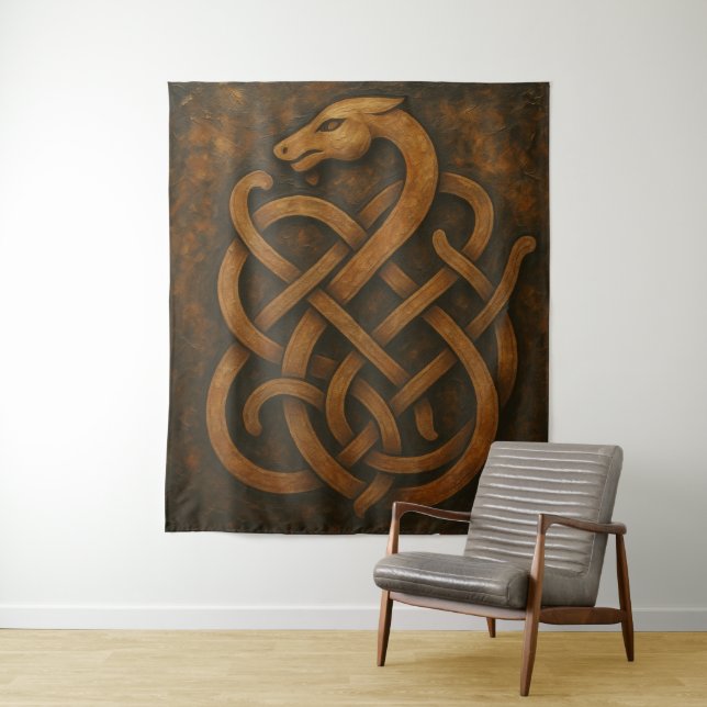 Ancient Norse Serpent Knot Symbol Tapestry (In Situ)