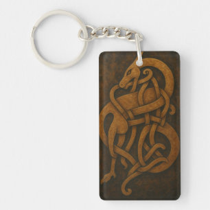 Ancient Norse Serpent Knot with Celtic Border Key Ring