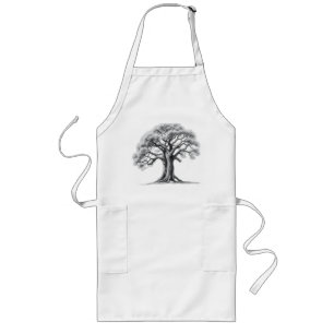 Ancient Oak Tree Charcoal Sketch Long Apron