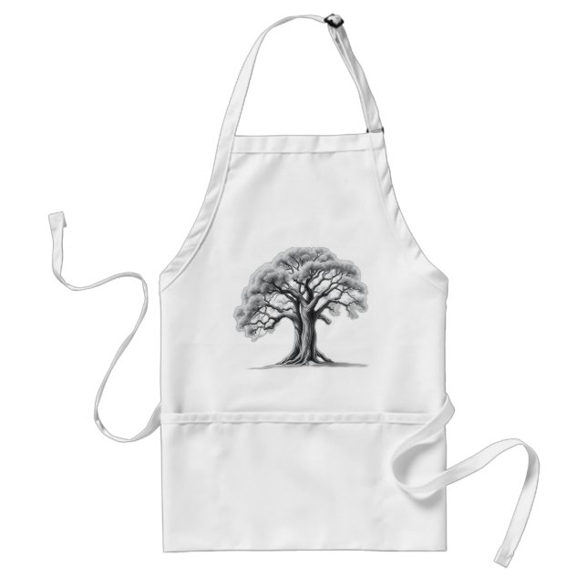 Ancient Oak Tree Charcoal Sketch Standard Apron (Front)