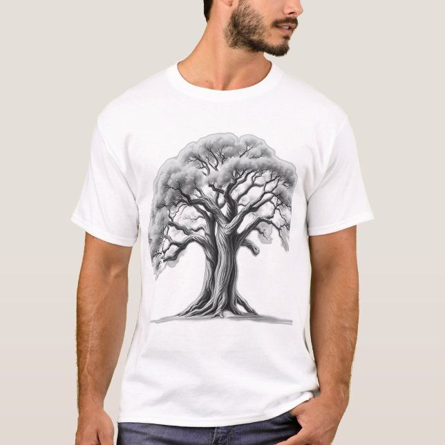 Ancient Oak Tree Charcoal Sketch T-Shirt (Front)