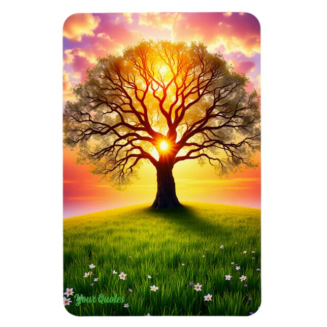 Ancient Oak Tree on Green Hill Sunset Magnet (Vertical)