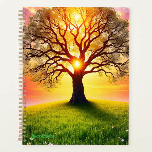 Ancient Oak Tree on Green Hill Sunset Planner | Zazzle