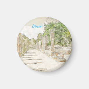 Ancient Olympia Ruins Sketch Magnet Vintage Decor