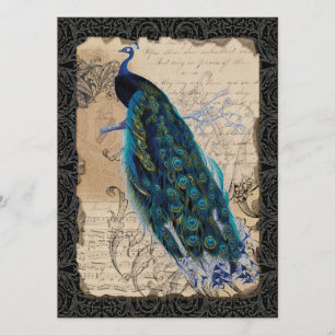 Ancient Peacock Save the Date Cards - Black