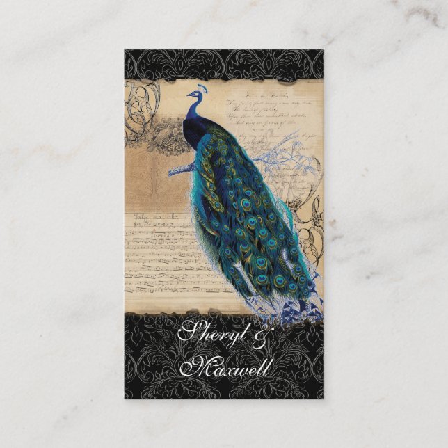 Ancient Peacock Vintage Wedding Reception Favours Enclosure Card (Front)
